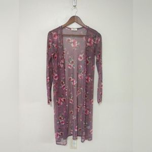 Purple tool floral print long cardigan